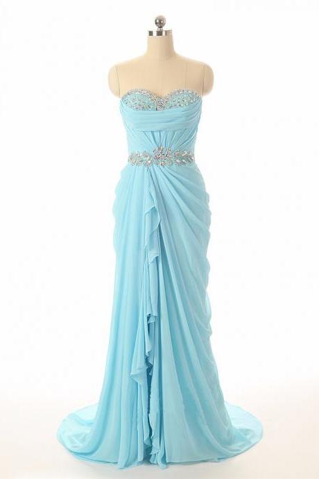 Prom Elegant Sky Blue Chiffon Mermaid Longg Evening Dresses