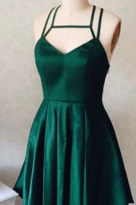 Green Satins Short Dresses,sexy Open Back Mini Party Dresses