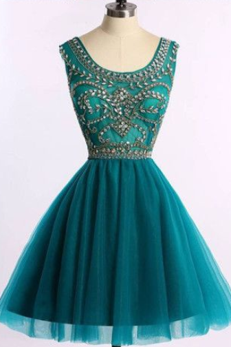 Short Beads Hunter Green Prom Dress/homecoming Dresses