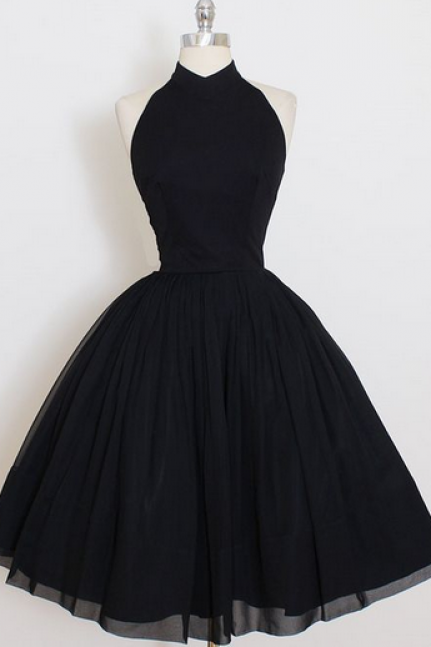 Custom Made Black Chiffon Prom Dress,halter Homecoming Dress,short Mini Party Dress,high Quality