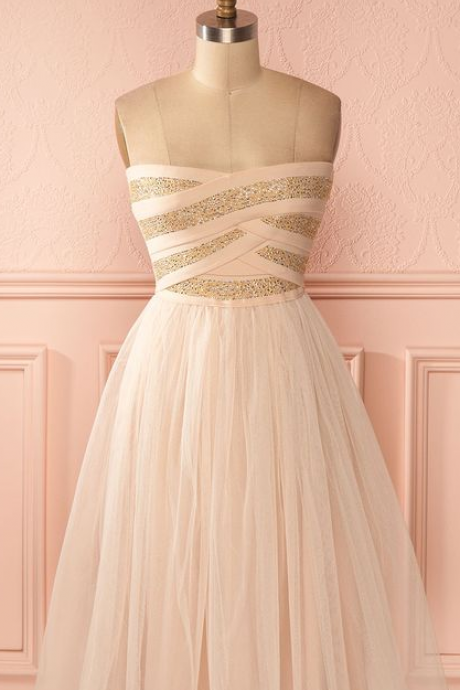 Custom Made Pink Chiffon Prom Dress,sexy Strapless Evening Dress,mini Beading Evening Dress,sleeveless Party Dress