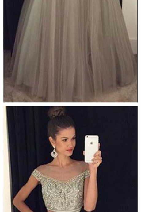 Beadings Crystal Evening Gowns A-line Glamorous Tulle Long Prom Dress