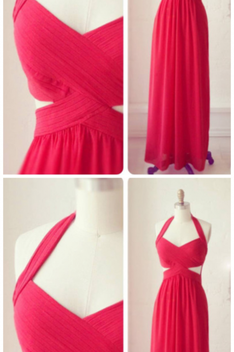 Pretty Prom Dresses,chiffon Prom Gown,backless Bridesmaid Dress,open Back Bridesmaid Dresses,red Bridesmaid Gowns