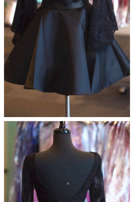 Black Homecoming Dress,long Sleeves Homecoming Dress,two Piece Prom Dresses
