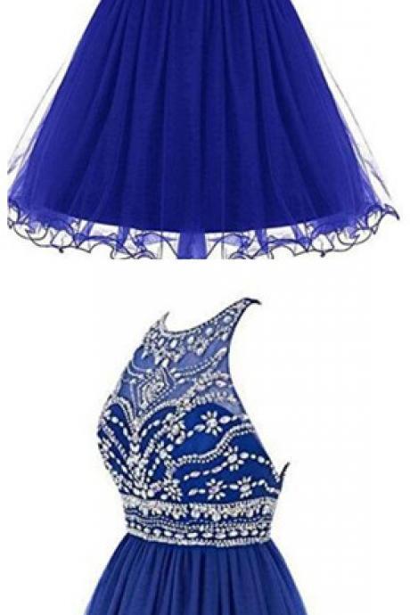 Royal Blue Short Homecoming Party Dresses Beaded Crystals Mini Real Photo Graduation Gown For Girls Holiday