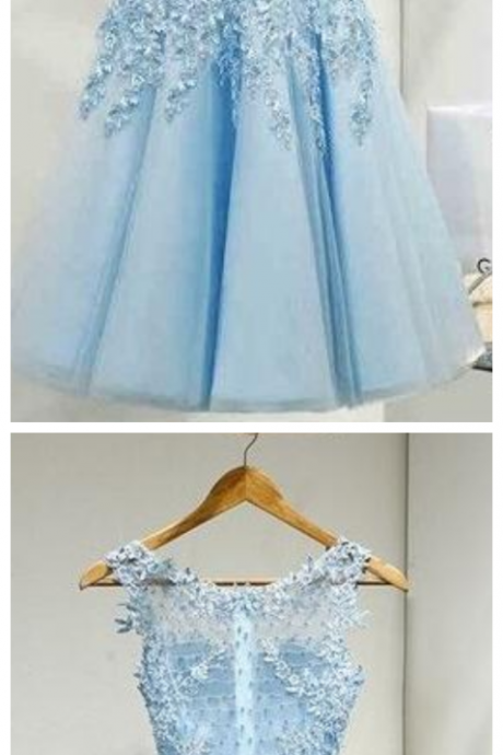 Light Sky Blue Short Homecoming Party Dresses Appliques Lace Real Photo Graduation Gowns For Girls