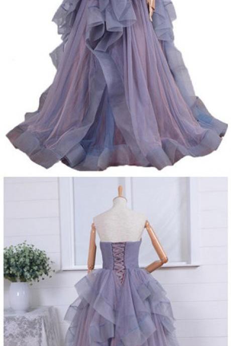 Real Long Prom Dress Elegant Puffy Vestido De Festa Crystal Beaded Tulle Women Prom Dresses