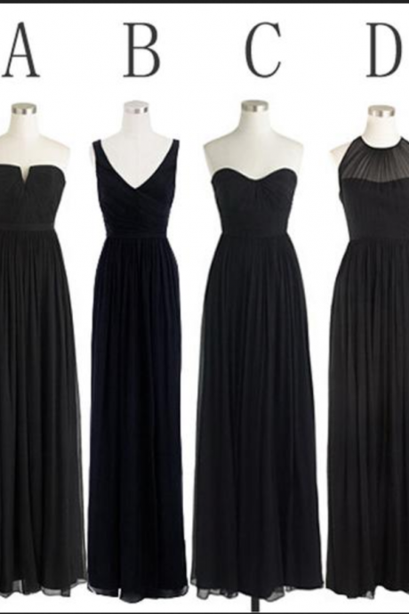 Black Simple Mismatched Styles Chiffon Floor-length Formal Long Bridesmaid Dresses
