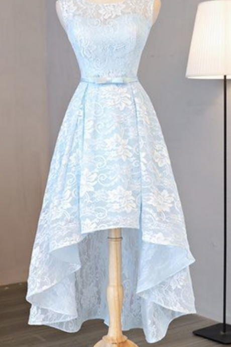 Beautiful Light Blue Lace High Low Party Dresses, Evening Gowns, Lace Blue Party Dresses