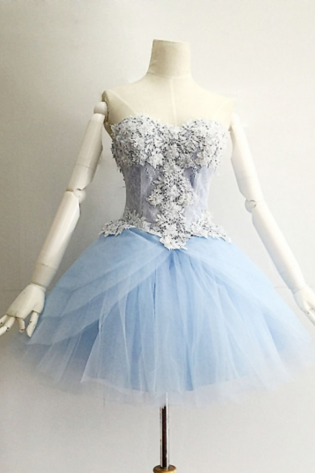 Iace Blue Sweetheart Appliques Beading Lace Mini Homecoming Dresses
