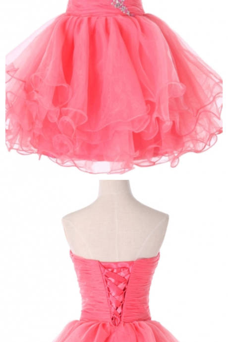 Watermelon Sweetheart Beaded Ruches Short Homecoming Dresses
