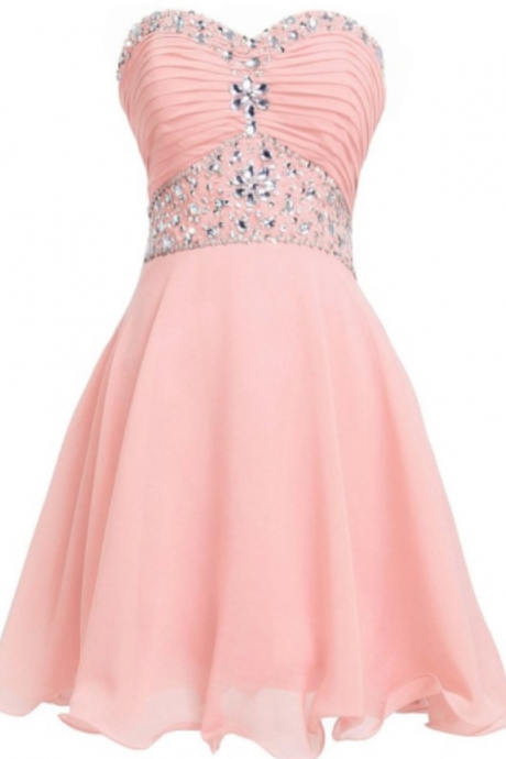 Pink Sweetheart Beadings A-line Mini Homecoming Dresses