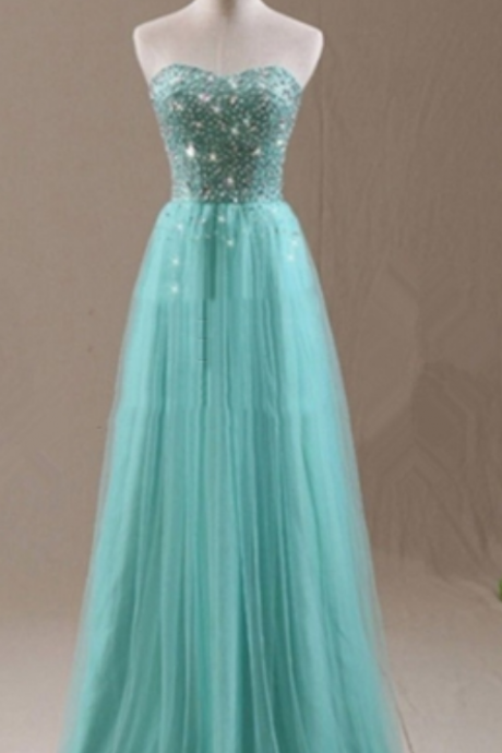Strapless Sweetheart Beaded Tulle Long Bridesmaid Dresses