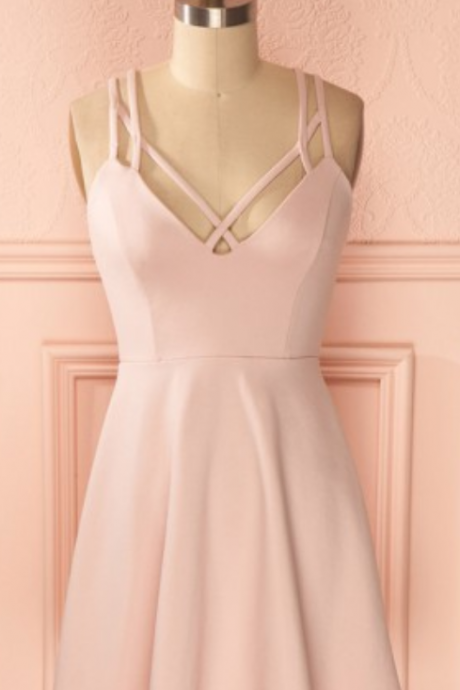 A-line Straps Criss-cross Straps Short Pink Satin Homecoming Dresses