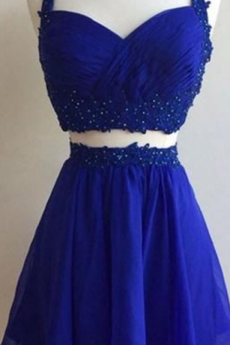 Sleeveless Two Piece Prom Dress,sexy Backless Prom Gown,royal Blue Lovely Party Dress
