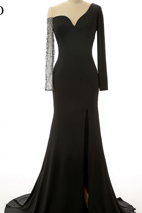 Black Mermaid Evening Dress Fashion Special Occasion Dress Elegant Evening Gowns Tailor-made Sheer Shoulder