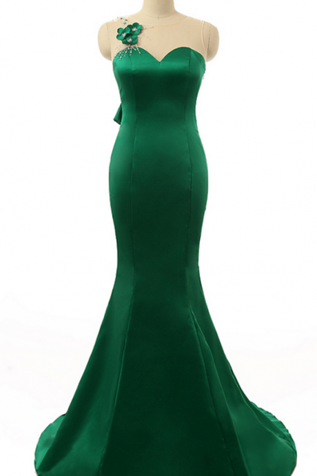 Green Prom Dresses Sleeveless Vestido De Festa Beading Satin Evening Party Dress Long Mermaid Prom Dress