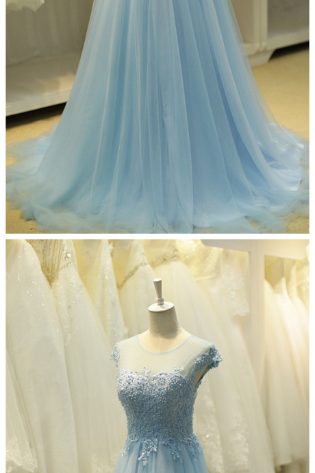 Elegant Prom Dresses, A Line Blue Evening Dress, Beaded Prom Dress, Wedding Guest Dress, Bridesmaid Dress