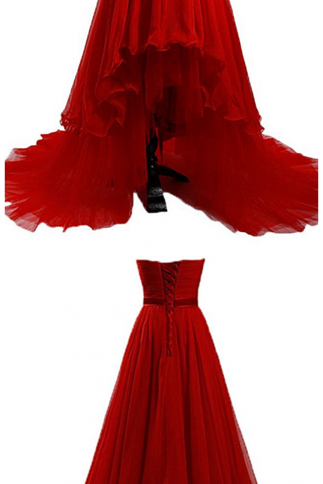 Evening Robe De Soiree Longue High Low Prom Dress, Red Chiffon Long Evening Dresses