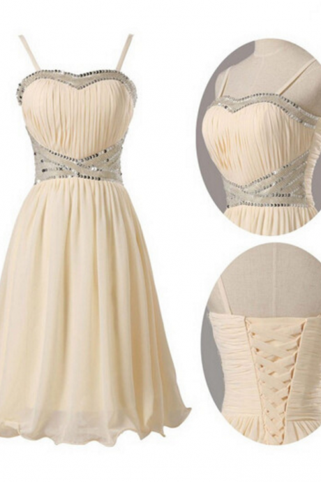 Elegant A-line Homecoming Dress, Mini\lace-up Chiffon Homecoming Dress,white Homecoming Dress