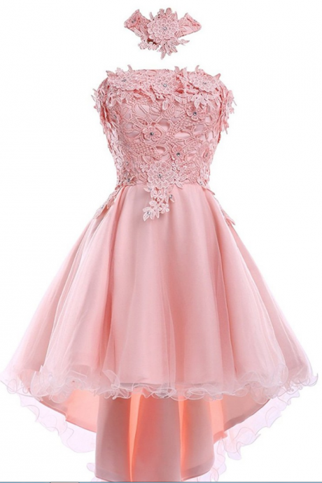 A-line Homecoming Dresses,pink Homecoming Dresses,applique Homecoming Dresses,halter Homecoming Dresses,short Prom Dresses,party Dresses