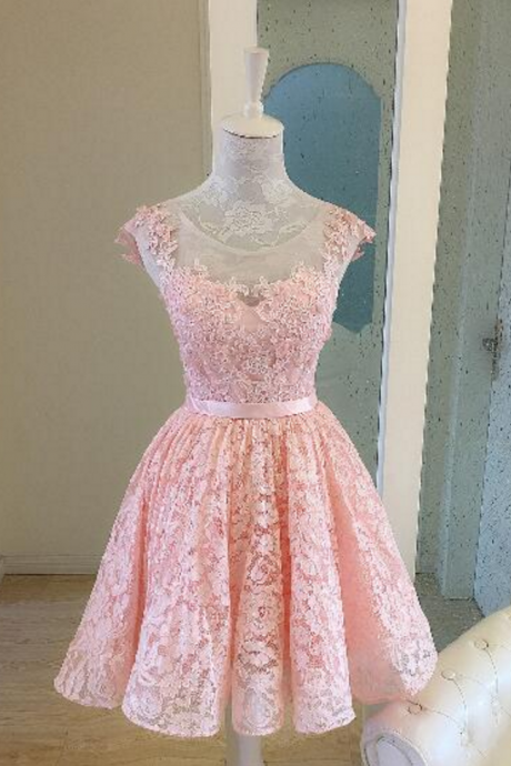 Cute Pink Homecoming Dresses Lace-up Short Homecoming Dresses