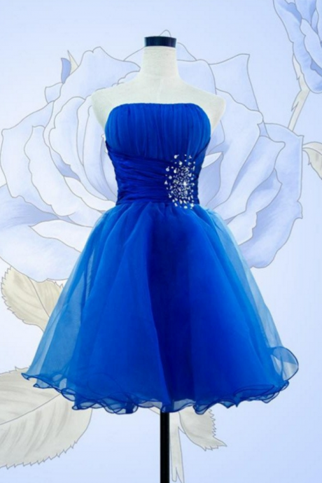 Royal Blue Short Prom Dresses Sparkly Strapless Homecoming Dresses