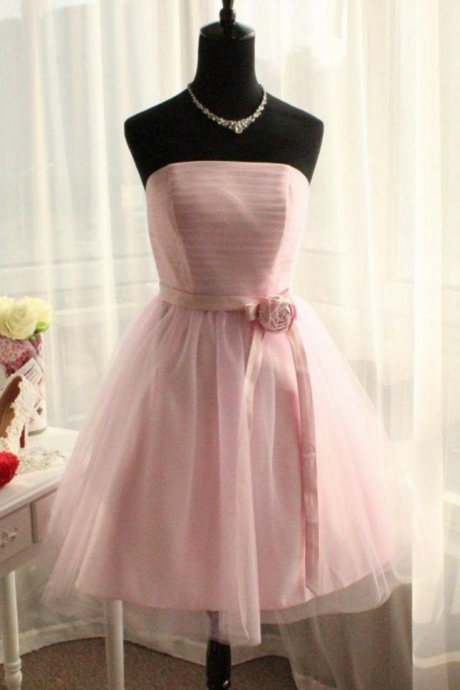 Beautiful Pink Handmade Strapless Short Elegant Homecoming Dresses