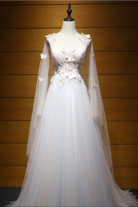 Long Wedding Dress, Tulle Wedding Dress, A-Line Bridal Dress, Sleeveless Wedding Dress