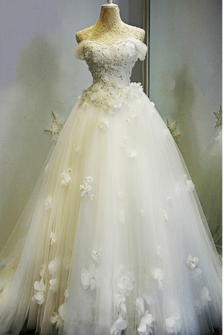 3d-floral Appliques Wedding Dresses Sweetheart Chapel Train Sequins Beaded Open Back Pleats Beaded Wedding Dress Bridal Gown Vestido