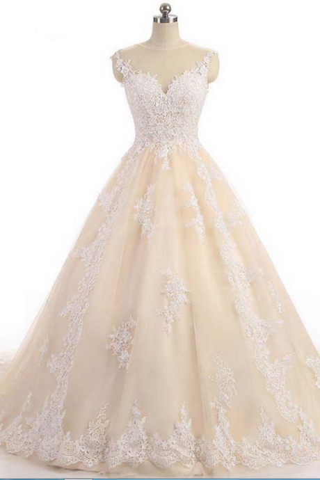 Long Wedding Dress, Lace Wedding Dress, Tulle Wedding Dress, Sleeveless Bridal Dress,Custom Made Wedding Dress, 