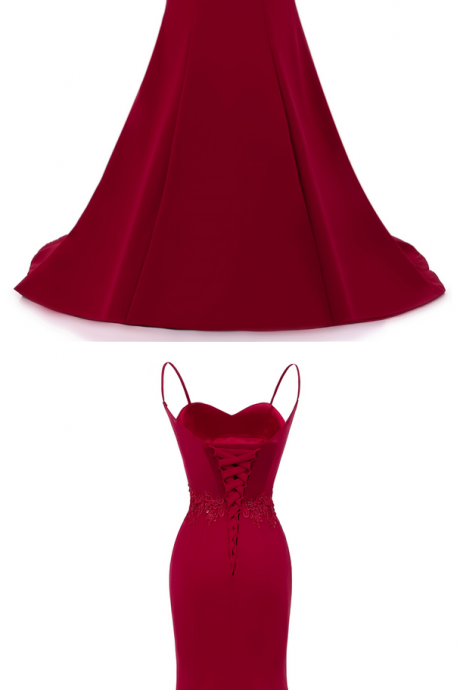 Elegant Mermaid Spaghetti Straps Burgundy Sequin Long Prom Dresses Party Dress C3159