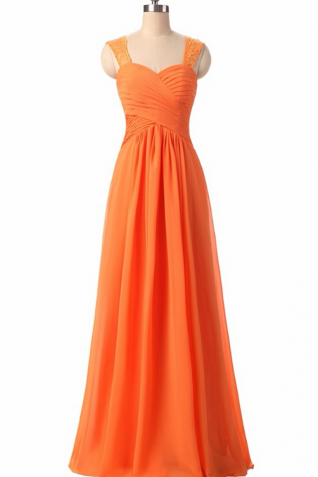 Chiffon Evening Dresses , A-line Pleat Lace Lace-up Back Prom Party Gown
