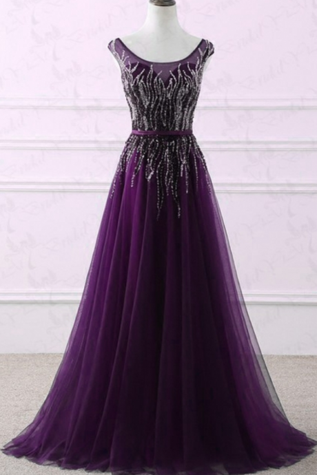 Long Evening Dresses ,party Women Sequin Tulle Purple Evening Gowns Dresse
