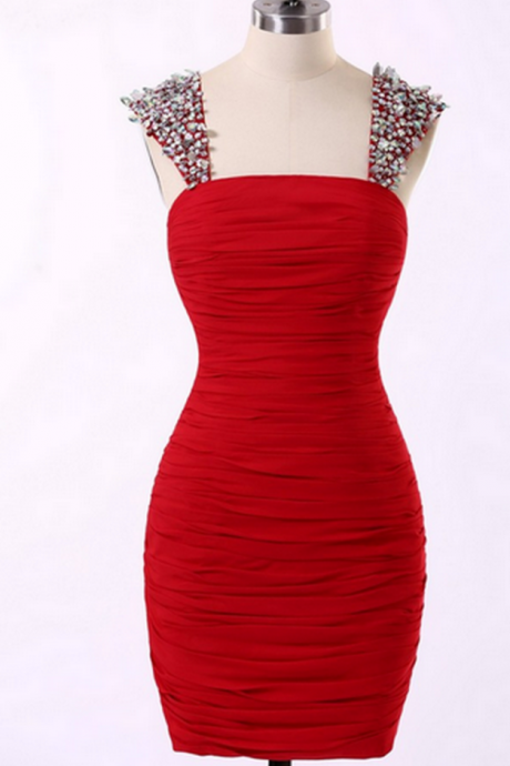 Sexy Strapless Homecoming Dress,Short Chiffon Red Party Homecoming Dress,Homecoming Dresses With Crystal