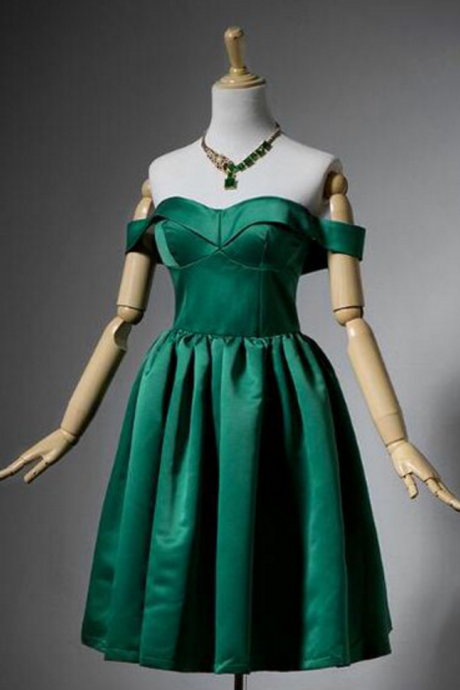 Cheap homecoming dresses ,Simple A-Line Off-The-Shoulder Dark Green Satin Short Homecoming Dress