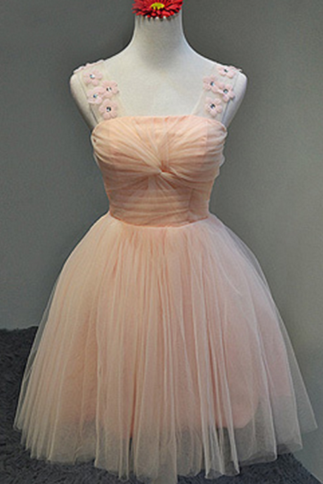 Lace Homecoming Dresses,Straps pink Cute Homecoming Dress Tulle Short Prom Dress Bridesmaid Dresses