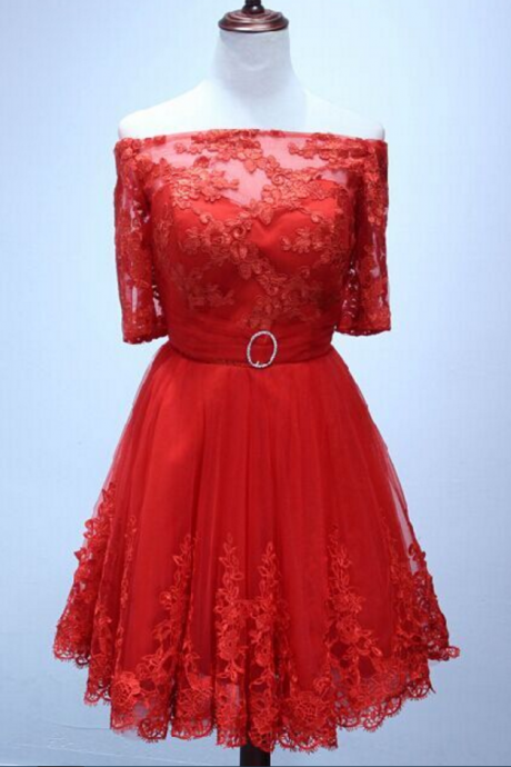 Cheap homecoming dresses ,Homecoming Dress Half sleeve red lace Short Homecoming Dress Short Prom Dress