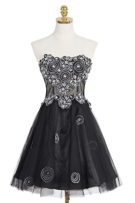 Homecoming Dresses ,a-line Black Homecoming Dresses,sweetheart Homecoming Gown,short Organza Homecoming Dress With Appliques Crystal