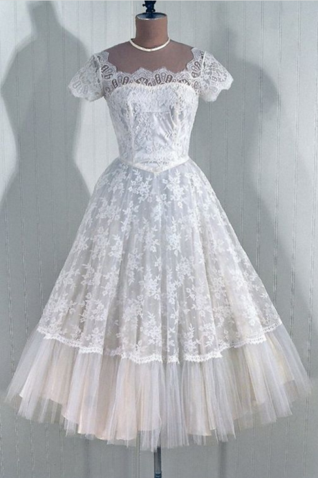 Vintage Ball Gown Lace Beach Wedding Dresses Cap Sleeve Mini Short Brdial Gowns
