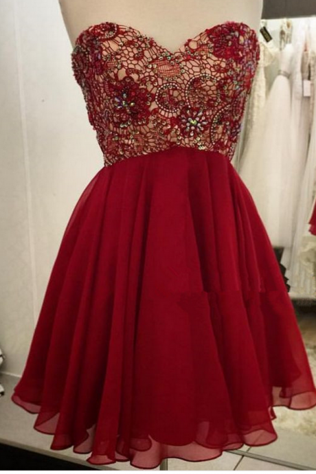 Red Beaded Homecoming Dress,cute Sweetheart Homecoming Dresses