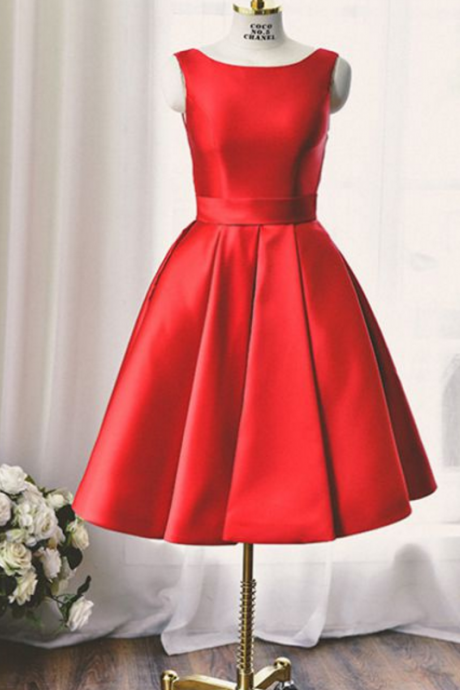 Red Homecoming Dresses Sheer Back Sleeveless A Line Bateau Above Knee Bows