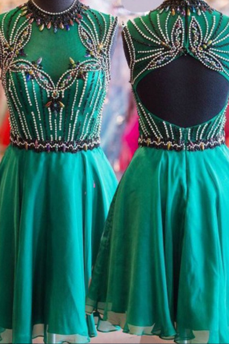 Homecoming Dresses 2017 Short,short Turquoise High Neck Open Back Vintage Unique Style Homecoming Prom Dresses,