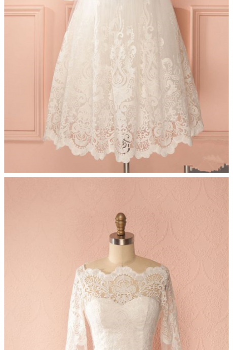 Off-the-shoulder Short Wedding Dress With Illusion Neckline