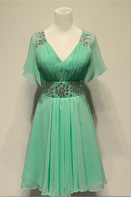 Mint Green Chiffon Knee Length Homecoming Dresses, Homecoming Dress