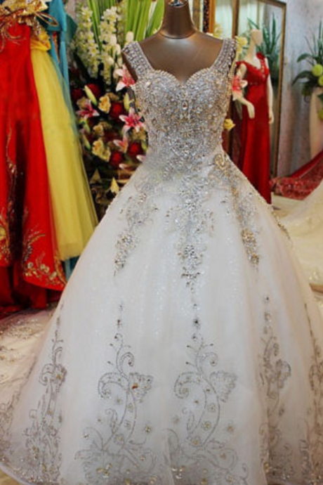 Luxury Beading White/Ivory Wedding Dresses Bridal Ball Gown,Wedding Dresses,Ball Gown Wedding Dresses,Crystal Wedding Dresses,Wedding Dresses,Beaded Wedding Dresses