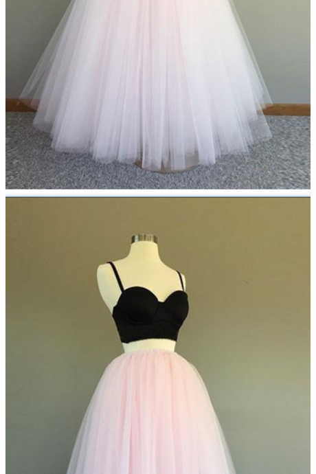 Cute Two Pieces Light Pink Long Prom Dress, Evening Dress