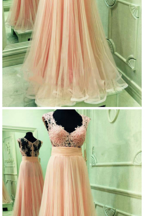  Charming Prom Dress, Sexy Evening Party Dress,Long Evening Dress, Tulle Prom Dress with Appliques