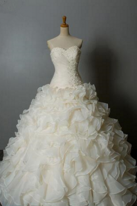 Beaded Organza Ruffle Sheath wedding dresses Bridal Gowns Beaded Bride Wedding Dresses