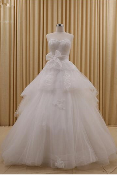 Sweetheart Applique Floor Length Ball Gown Beads Charming Lace Up Wedding Dress A-line Wedding Dress
